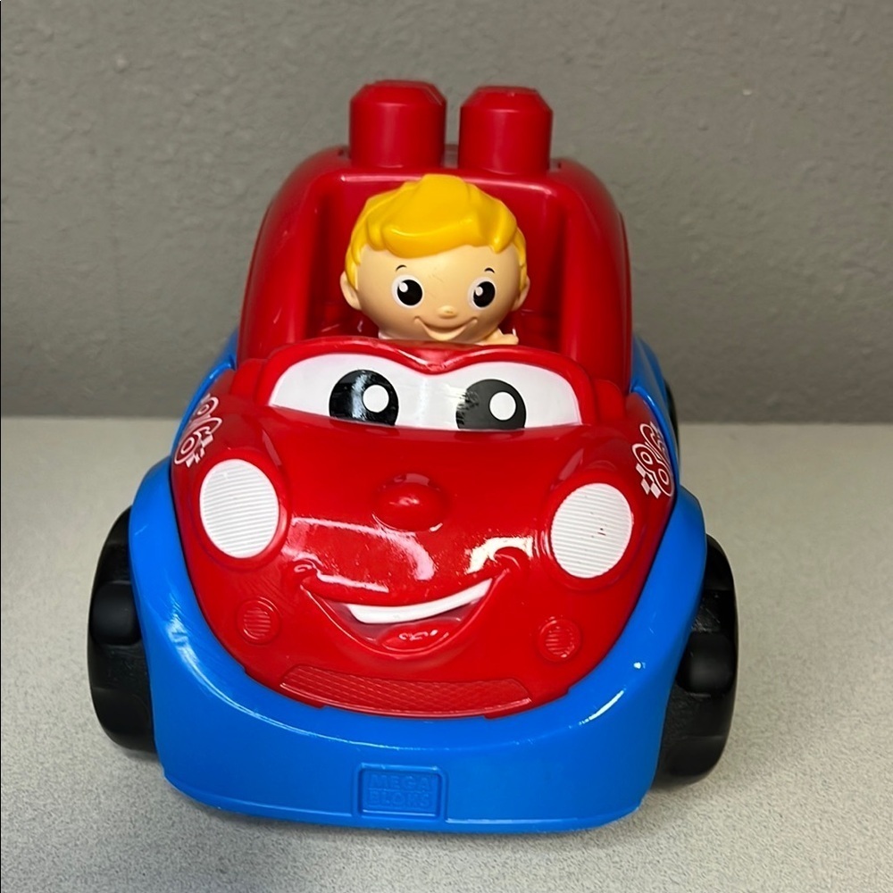 Chunky Red and Blue Toy Vehicles with Friendly Designs